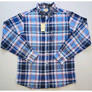 RedHead Brand Co. Men's M Blue Navy Red White Plaid Flannel Cotton Button-Down